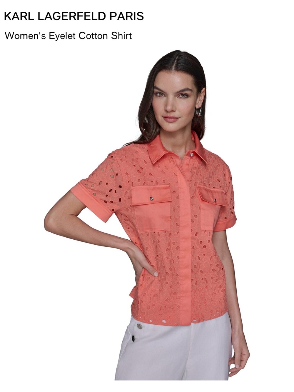 Karl Lagerfeld Coral Eyelet Button-Front Shirt